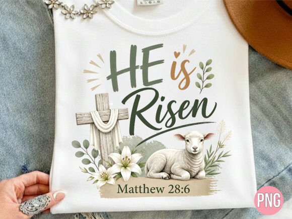 He is Risen Easter Cross Lamb PNG for Spring Projects